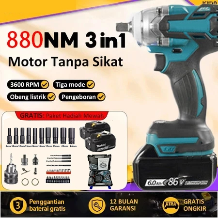 MakItaI. 3IN1 Impact Wrench Cordless 880NM Bor Listrik Torsi Besar Impact Baterai 86VF Mesin Bor Bat