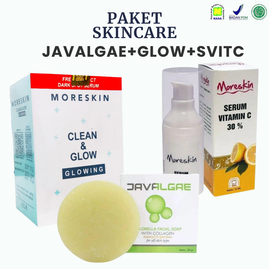 paket glowing nasa untuk kulit berminyak - paket pencerah wajah clean & glow, javalgae, serum vit C