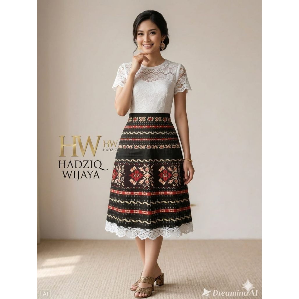 HADZIQ WIJAYA DRES TENUN JEPARA BROKAT RENDA PUTIH