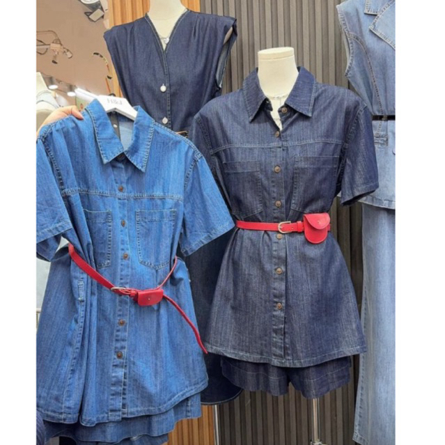 READYSTOCK HJ SET DENIM BELT MERAH BANGKOK