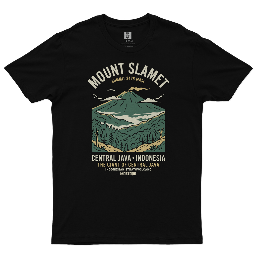 Mastaqa Explore Kaos Mount Slamet Jawa Tengah Hiking Outdoor Kaos Adventure Pria Cotton Combed 24s S