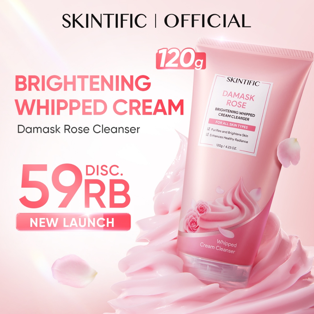 [NEW] SKINTIFIC - Damask Rose Brightening Whipped Cream Cleanser 120g | Kulit Glowing Lebih Cerah Sabun Cuci Muka Busa Halus Lembut Cleanser Wajah Instant Glow All Skin Types