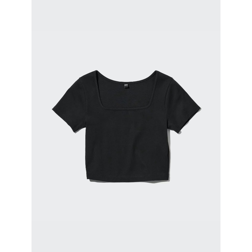 UNIQLO Square Neck Cropped Short Sleeve T-Shirt - Crop Top