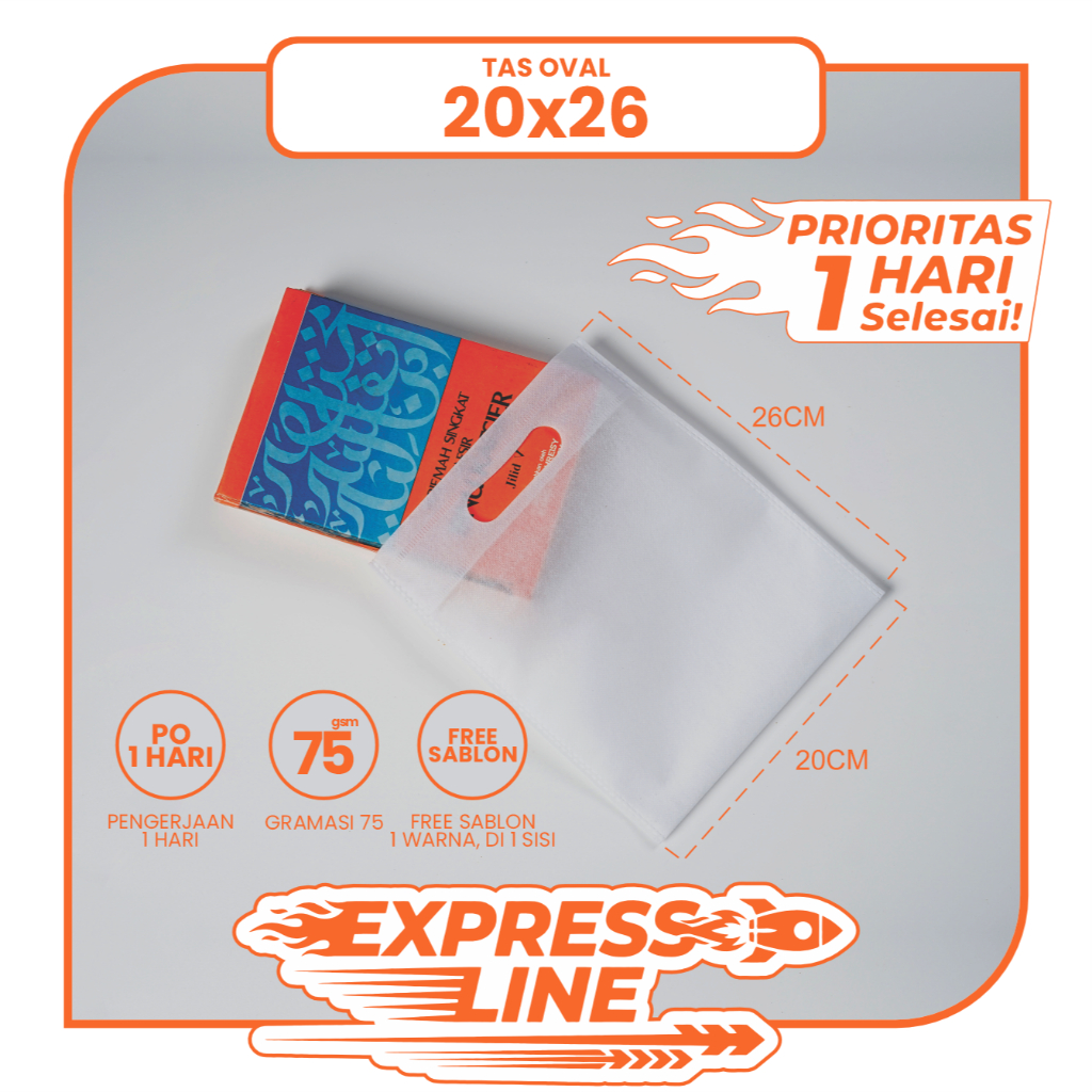 TAS SPUNBOND JINJING OVAL 20X25 SABLON COSTOM 1 HARI JADI  (EXPRESS LINE) UNTUK TAS SOUVENIR, SYUKUR