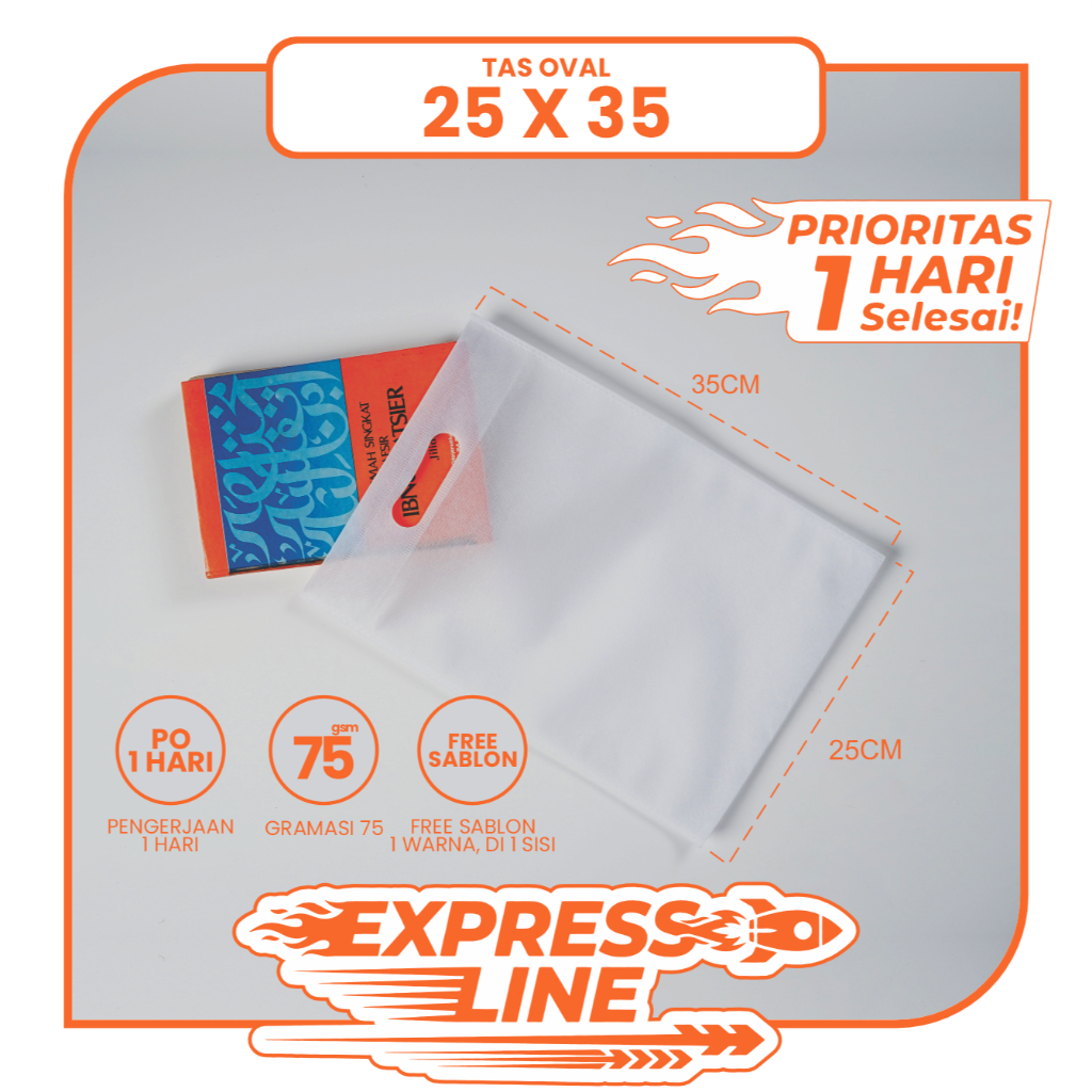 TAS SPUNBOND JINJING OVAL 25X35 SABLON COSTOM 1 HARI JADI (EXPRESS LINE) UNTUK TAS SOUVENIR, SYUKURA