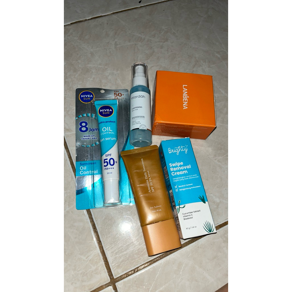 WAJIB BACA DESKRIPSI‼️ sunscreen the aubree,brighty swipe removel cream, setting spray/facemist/prim