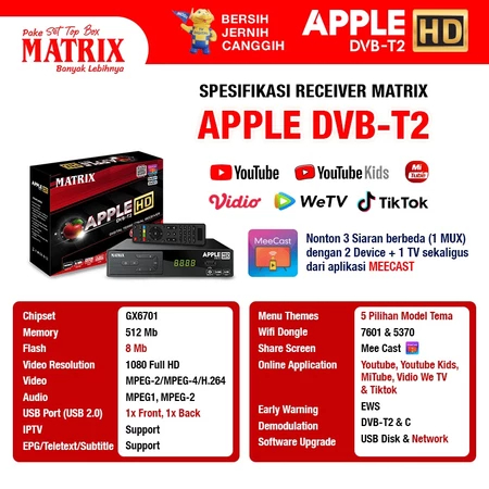 STB RECEIVER TV SET TOP BOX STB MATRIX STB Matrix Apple Merah HD TV Digital