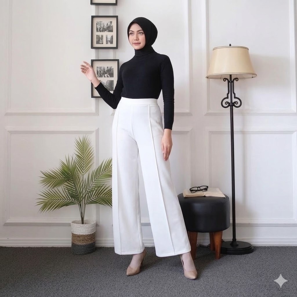 Kulot Scuba Cubit Premium wanita - Celana Kulot Putih Highwaist Jumbo - Bawahan Celana Kulot Wanita