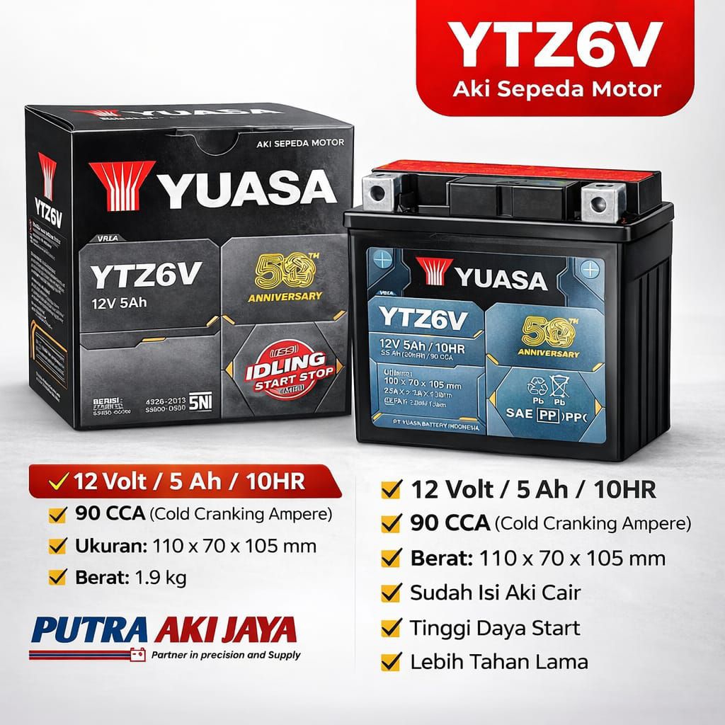 Aki Motor Kering Yuasa YTZ6V Vario 150 Beat New Scoopy Fino CB150R Aki Kering Bebas Perawatan Bergar