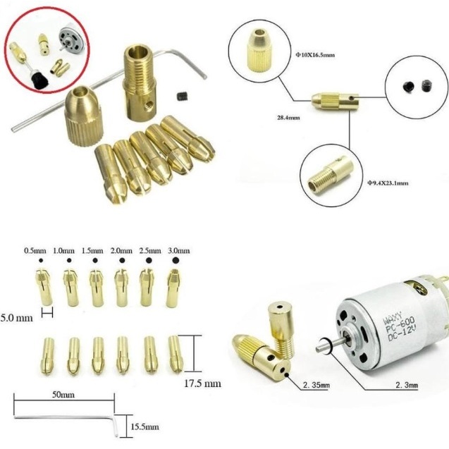 Kepala Bor Mini Collet Chuck Mini Drill Grinder 7pcs Set As 2.35mm