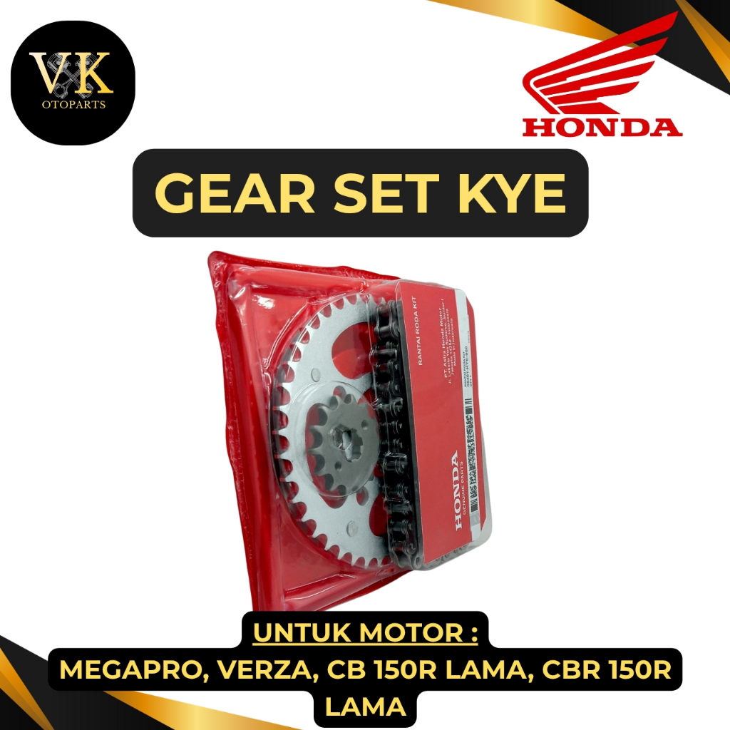 GEAR SET+RANTAI KODE-KYE ORI HONDA MEGAPRO/VERZA/CB 150 R LAMA KUALITAS ORIGINAL HONDA PRESISII