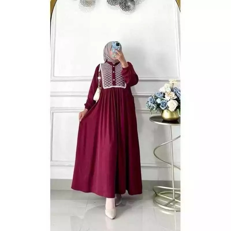 gamis premium MIX BRUKAT kombinasi RENDA gamis kondangan Bisa Busui