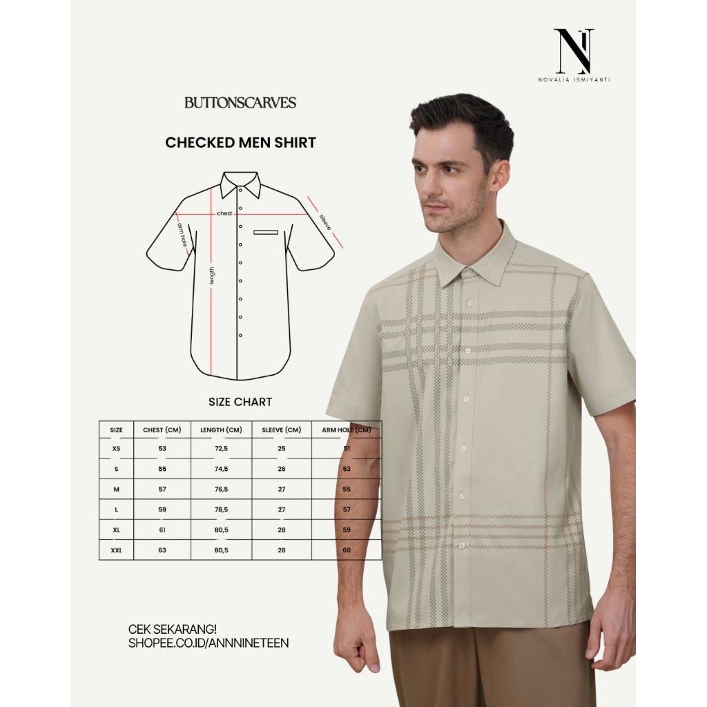 NEW Buttonscarves Checked men shirt taupe size M