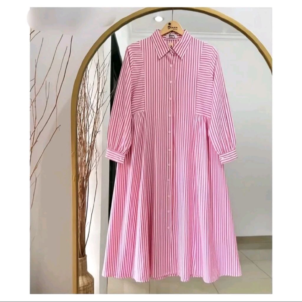 Tunik terbaru katun salur wanita lengan panjang