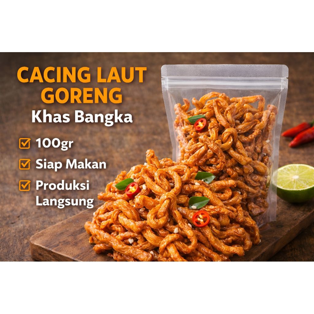 Cacing Laut Goreng Khas Bangka 100gr Renyah Gurih