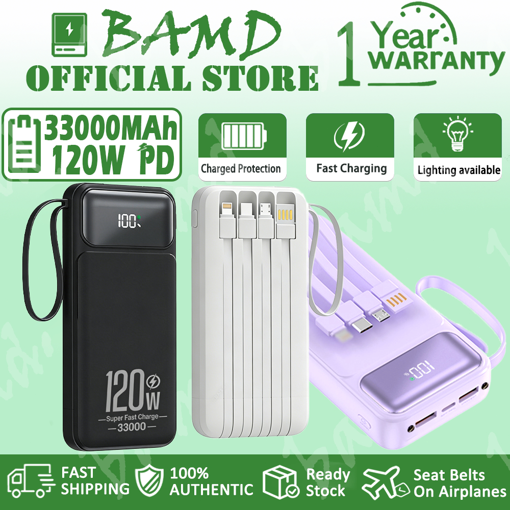 Powerbank 120W Pengisian Cepat 33000mAh Dual USB LED Display untuk iOS Android Kompatibel dengan Pon