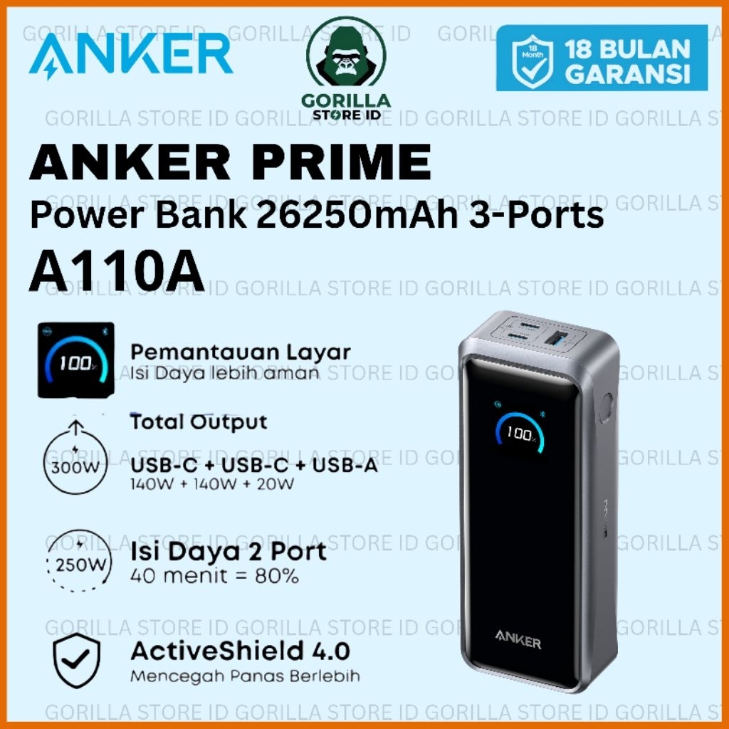 Anker Prime Power Bank, 26,250mAh 3-Port Portable Charger with 300W Max Output -A110A
