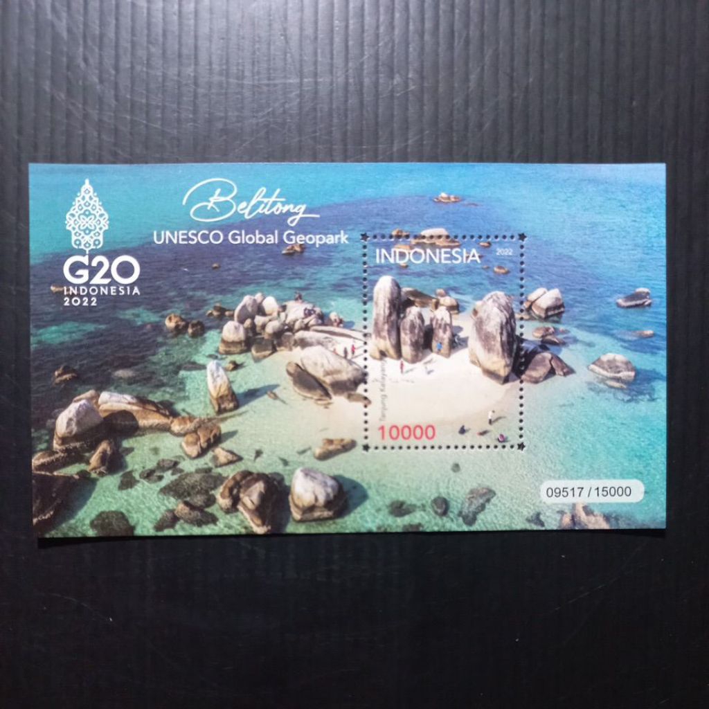 SOUVENIR SHEET PRANGKO PERANGKO INDONESIA PULAU BELITUNG UNESCO GLOBAL GEOPARK 2022
