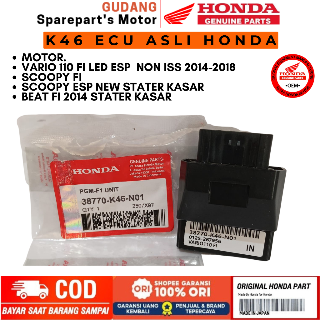 ECU K46 ASLI HONDA BEAT FI,VARIO 110 FI LED,SCOOPY FI ESP SCOOPY FI