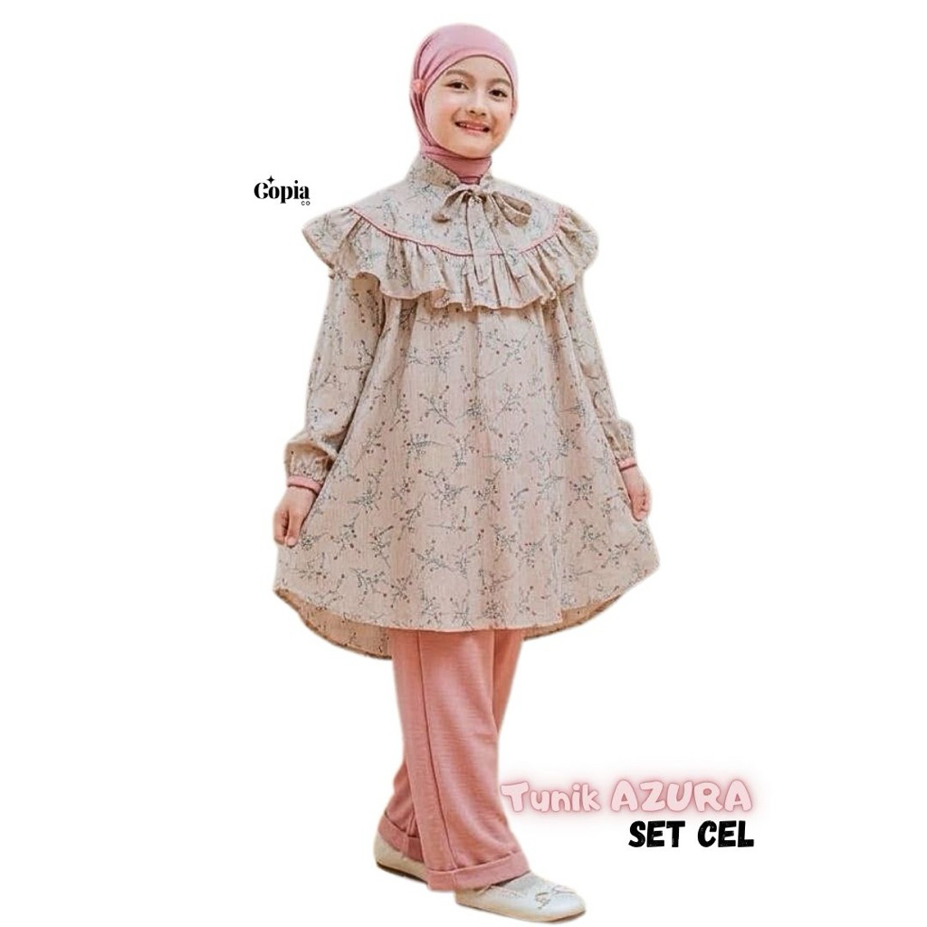Copiaco - Azura Setelan Anak Perempuan Tunik Set Celana - Umur 3 sampai 12 Tahun Plum