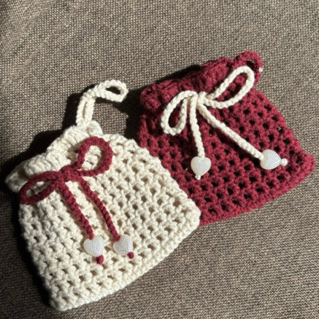 SWEETHEART Mini Pouch Rajut Serut Handmade Tempat Cushion Lipstik Airpods Pouch Rajut Kecil