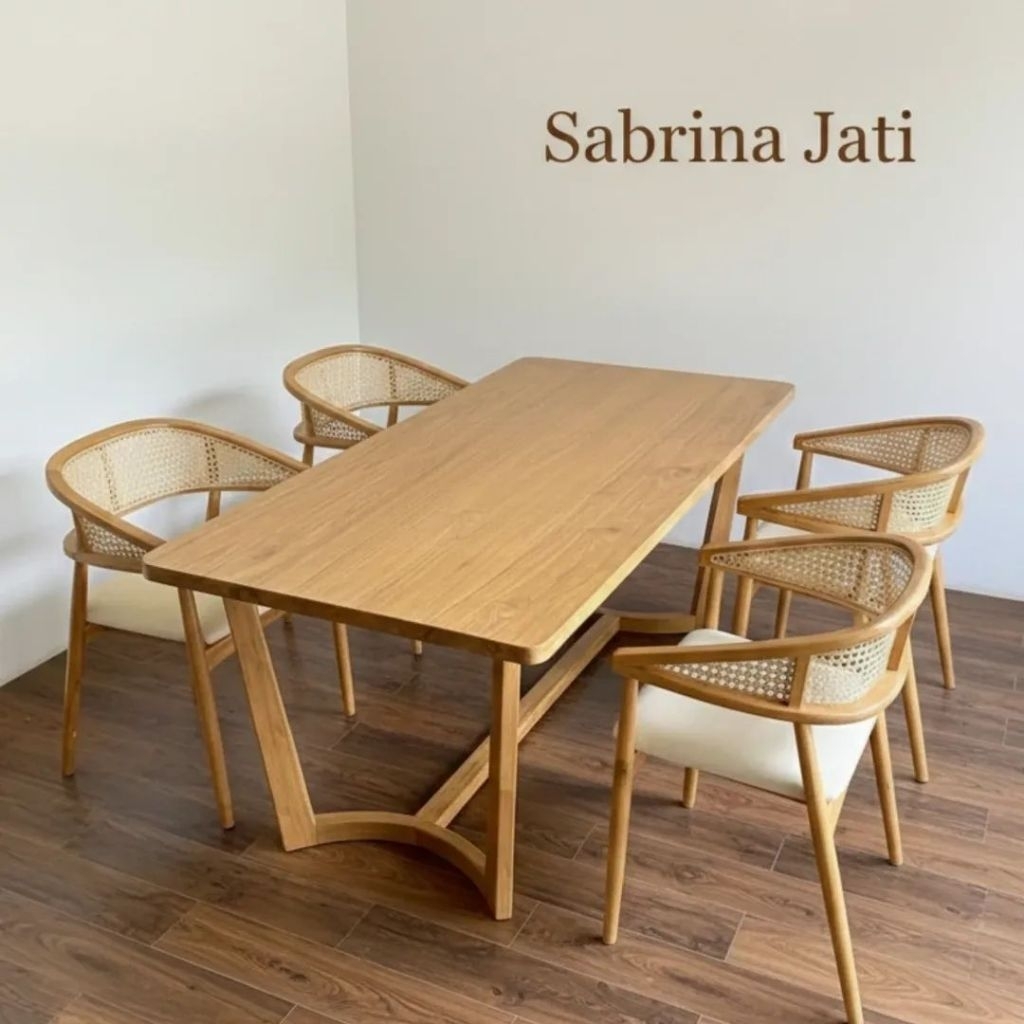 set meja makan minimalis rotan asli