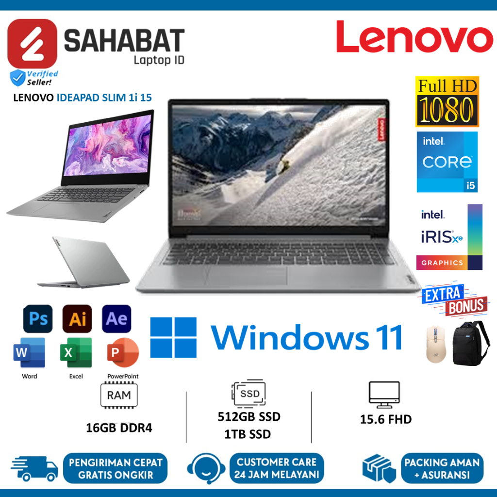 Laptop Lenovo Ideapad Slim 1 15 Core i5 1335U 16GB 1TB SSD Fhd Win 11 Home Baru