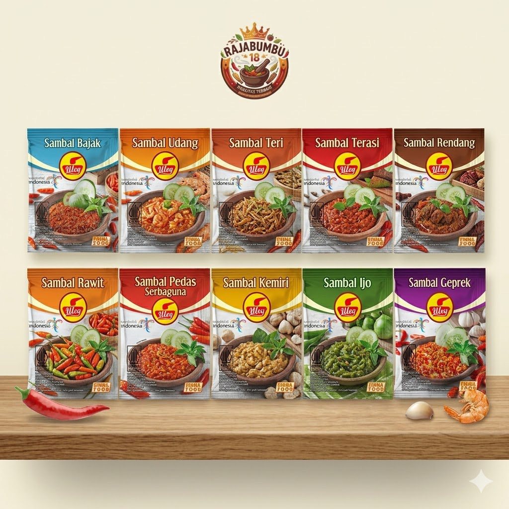 SAMBAL ULEG FINNA 1 RENCENG ISI 12 /ULEG TERASI /ULEG BAWANG /ULEG SAMBAL IJO /ULEG GEPREK /ULEG KEC