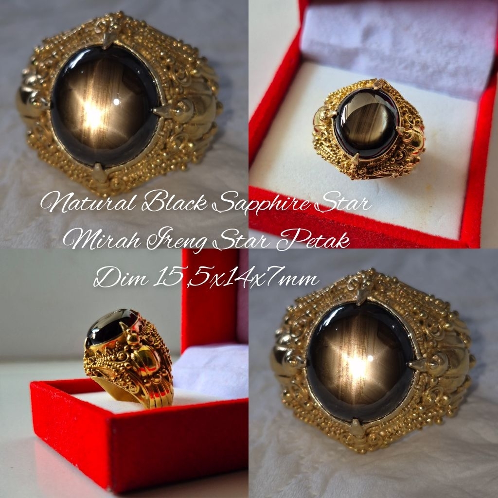 Black star sapphire ireng star petak limited lawasan ring perak cakrawaka goldplated ada ruby burma 
