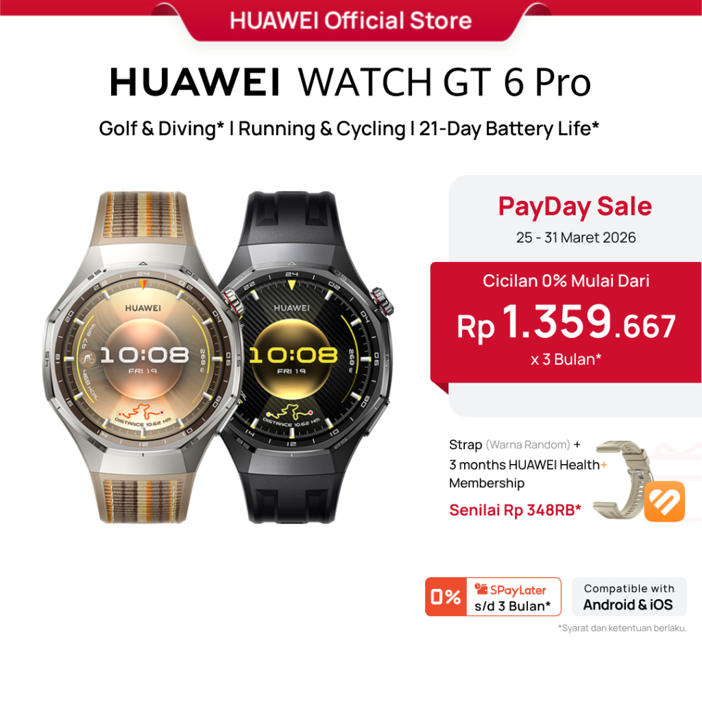 [PayDay Voucher s/d 15%] HUAWEI WATCH GT 6 Pro Smartwatch l Golf & Diving l Running & Cycling l 21-D