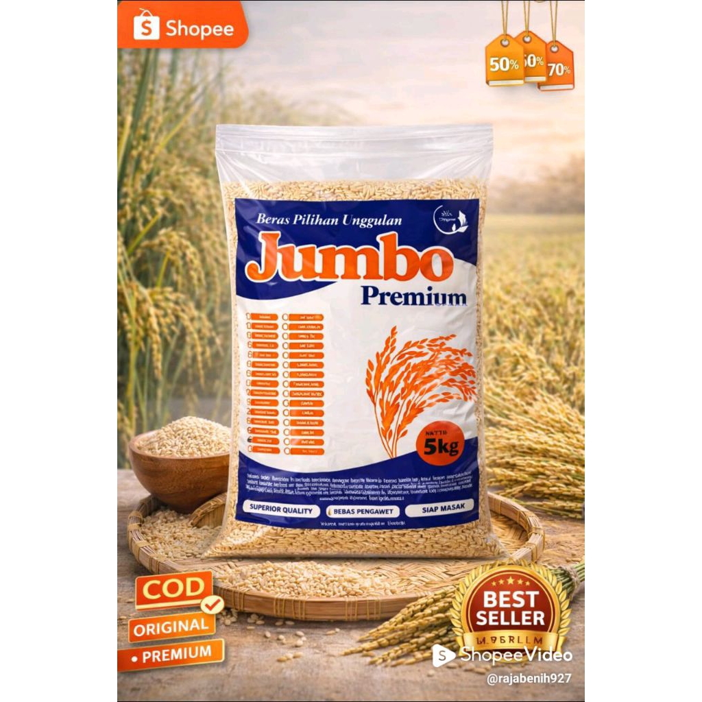 BIBIT PADI  BENIH PADI  UNGGUL BERKUALITAS INPARI 32 JUMBO KEMASAN 5KG