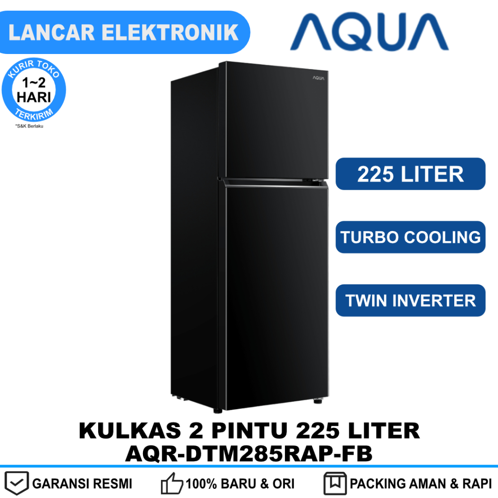 Kulkas 2 Pintu Aqua 225 Liter 1Twin Inverter AQR-DTM285RAP-FB