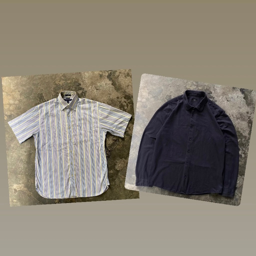 (2Pcs) Shirt Topten & Tommy Hilfiger Striped Shirt scnd prlvd original Kemeja Lengan Pendek Pria