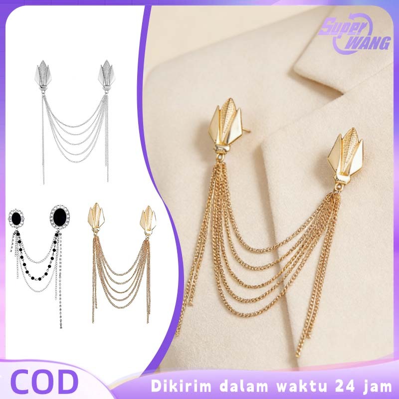 Bros Pin Rantai Jas Wanita Pria Bros Baju Rantai Bros Kerah Kemeja Kristal Pin Bros Rantai Fashion
