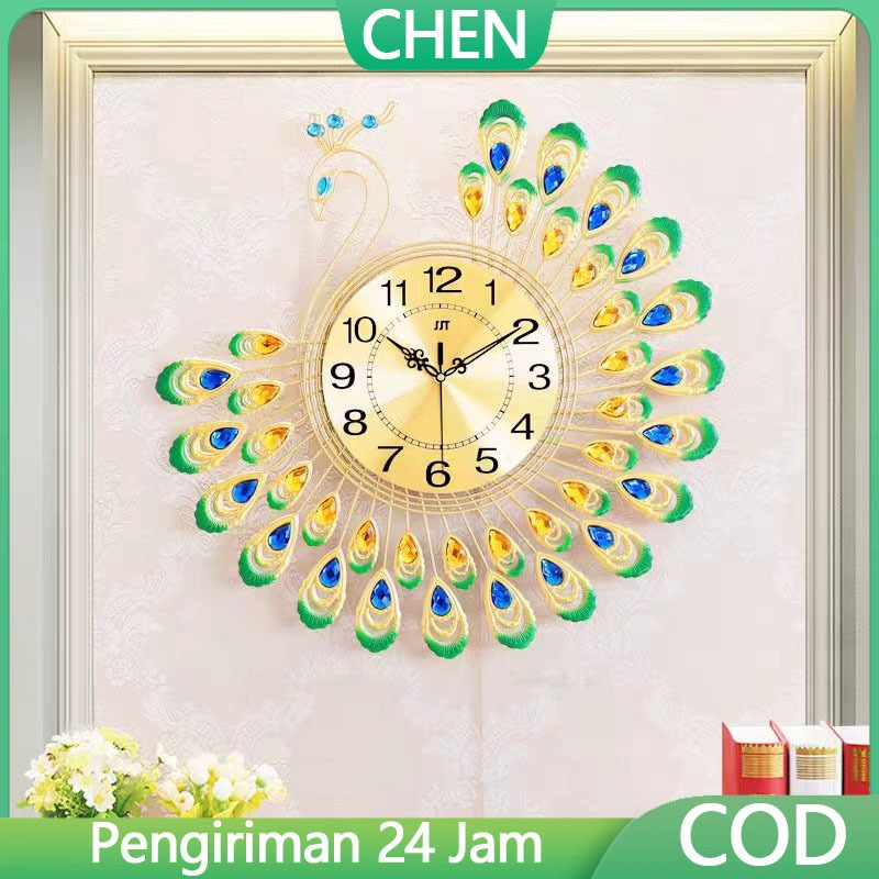 Jam Dinding Merak Desain Merak Ganda Relief 3D Jam Dekoratif Artistik Untuk Ruang Tamu Dan Lorong