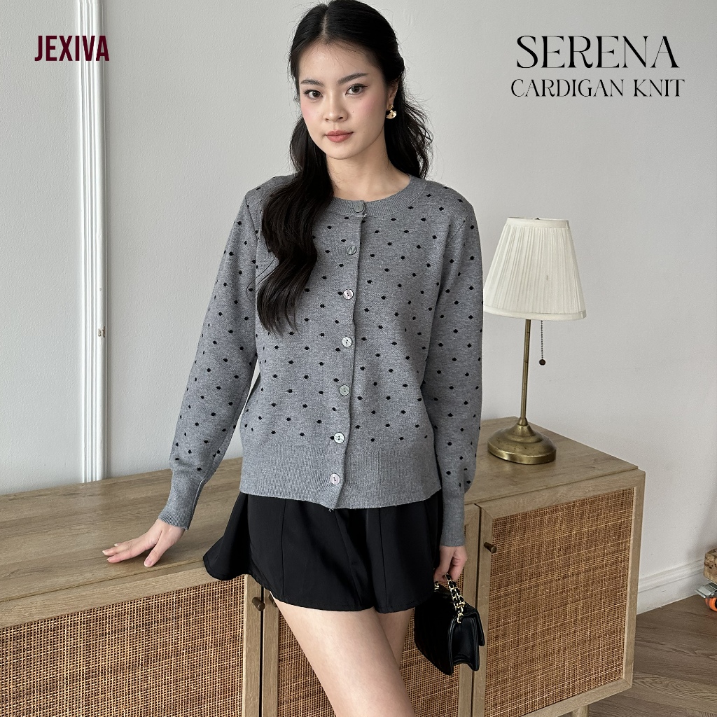 Jexiva - Serena - Atasan Wanita - Cardigan Polkadot Jacquard - Cardigan Knit
