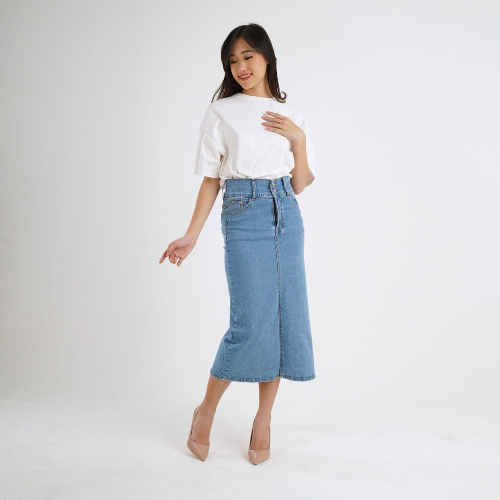 (COD)Rok Span Kancing2 |Jumbo Bigsize | Rok Span Panjang | Rok Jeans Maxi |Rok Jeans Panjang | Rok J