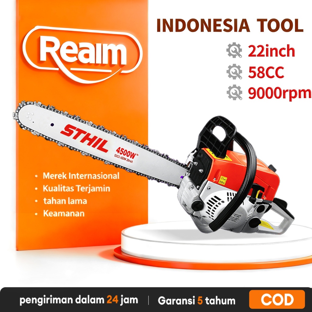 Reaim Sinso Senso 58CC 22" Chainsaw 4.5kw Mesin Potong Kayu Chainsaw 2Tak Untuk /Gergaji Mesin/Mesin