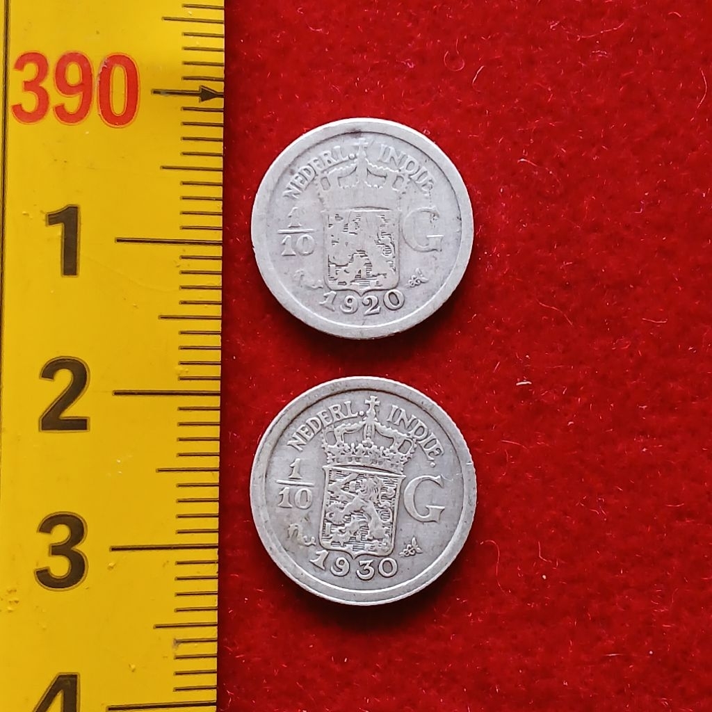 Koleksi 2 Biji Koin Perak Kuno Nederland Indie 1/10 Gulden