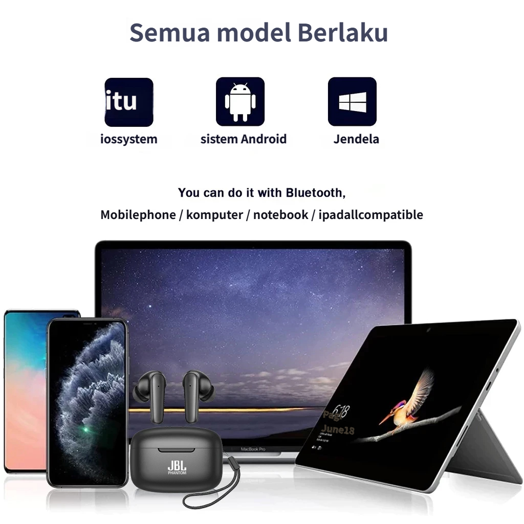 HOT PRODUCT COD JBL PHANTOM ORI TWS EARPHONE NIRKABEL TWS ASLI BLUETOOTH 5.3 HEADPHONE SUARA STEREO