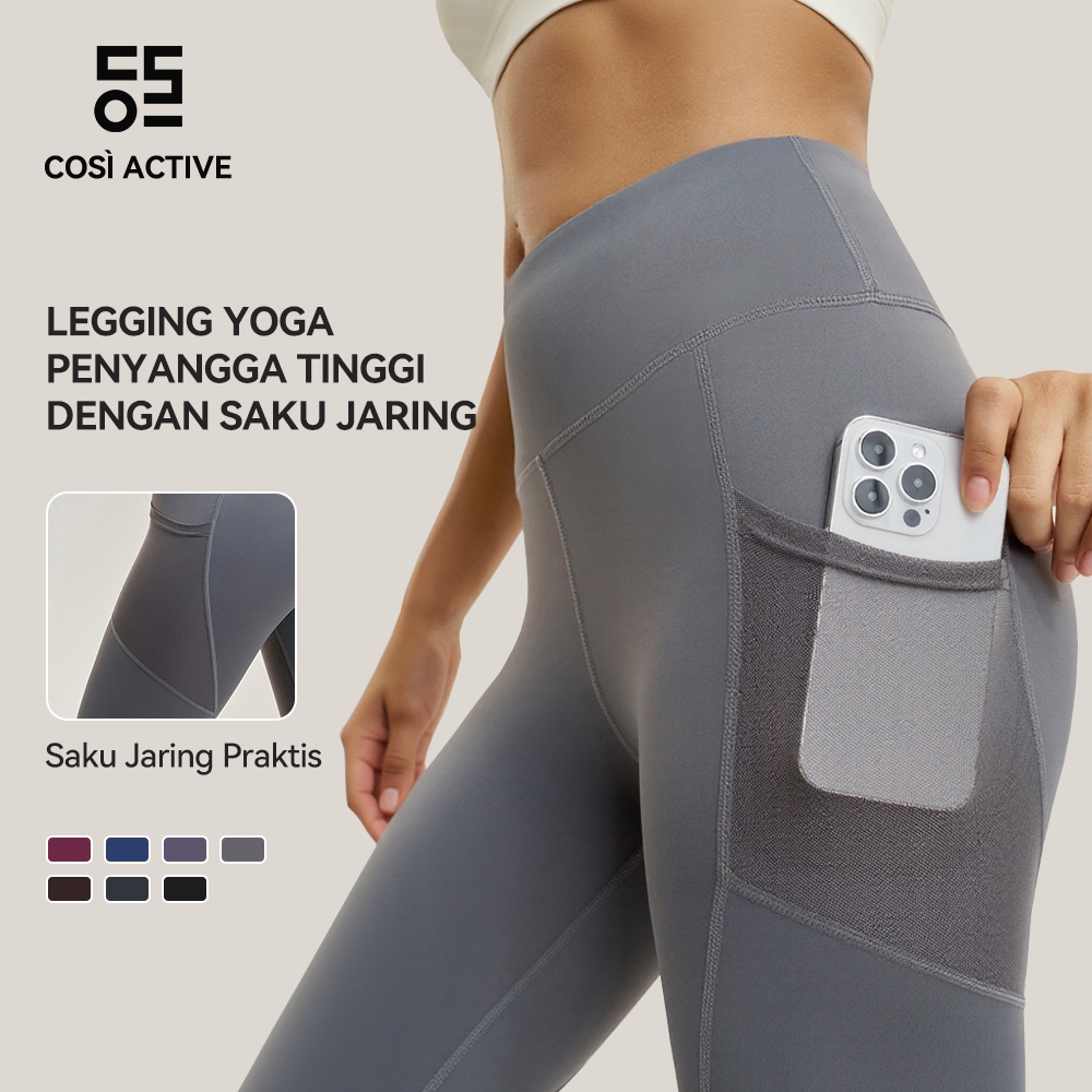 COSI ACTIVE Legging Celana Olahraga Wanita Hijab Sport High Waist Polos Yoga pants Sport Celana Saku