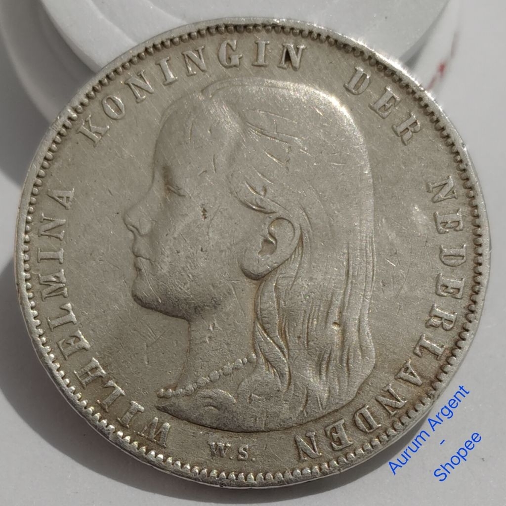 WILH1G-67.. 1 PC KOIN PERAK KUNO ASLI 1 GULDEN WILHELMINA TH 1892.  -- SILVER COIN --