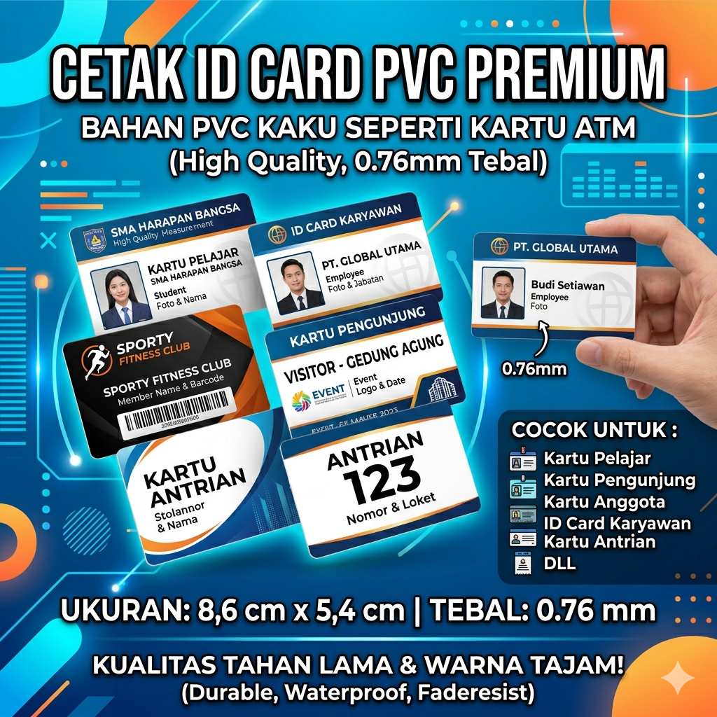 Cetak ID Card PVC Satuan Murah - Kartu Member, Karyawan, BPJS, NPWP, Kartu Akses & Parkir (Custom De