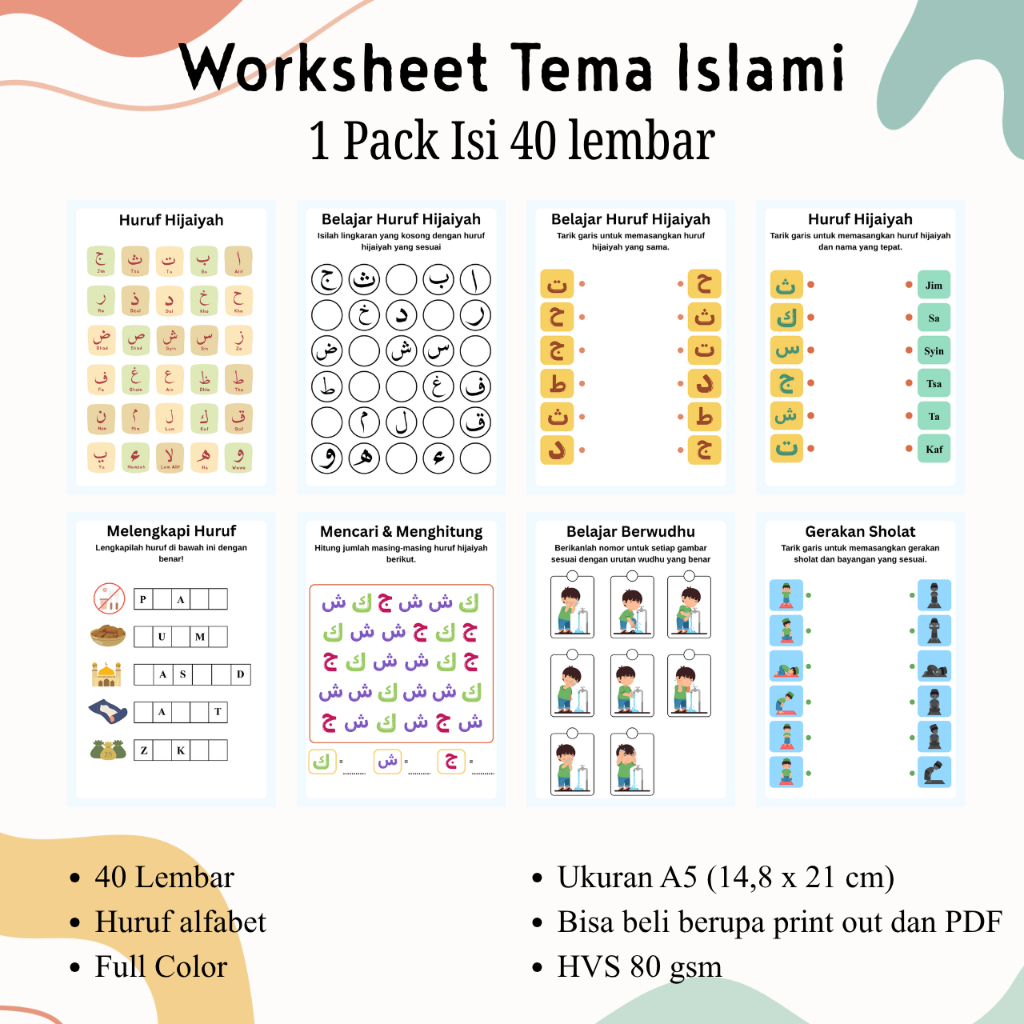 Worksheet Coding Anak PAUD/TK/SD Lembar Edukasi Aktivitas Belajar Tema Islami