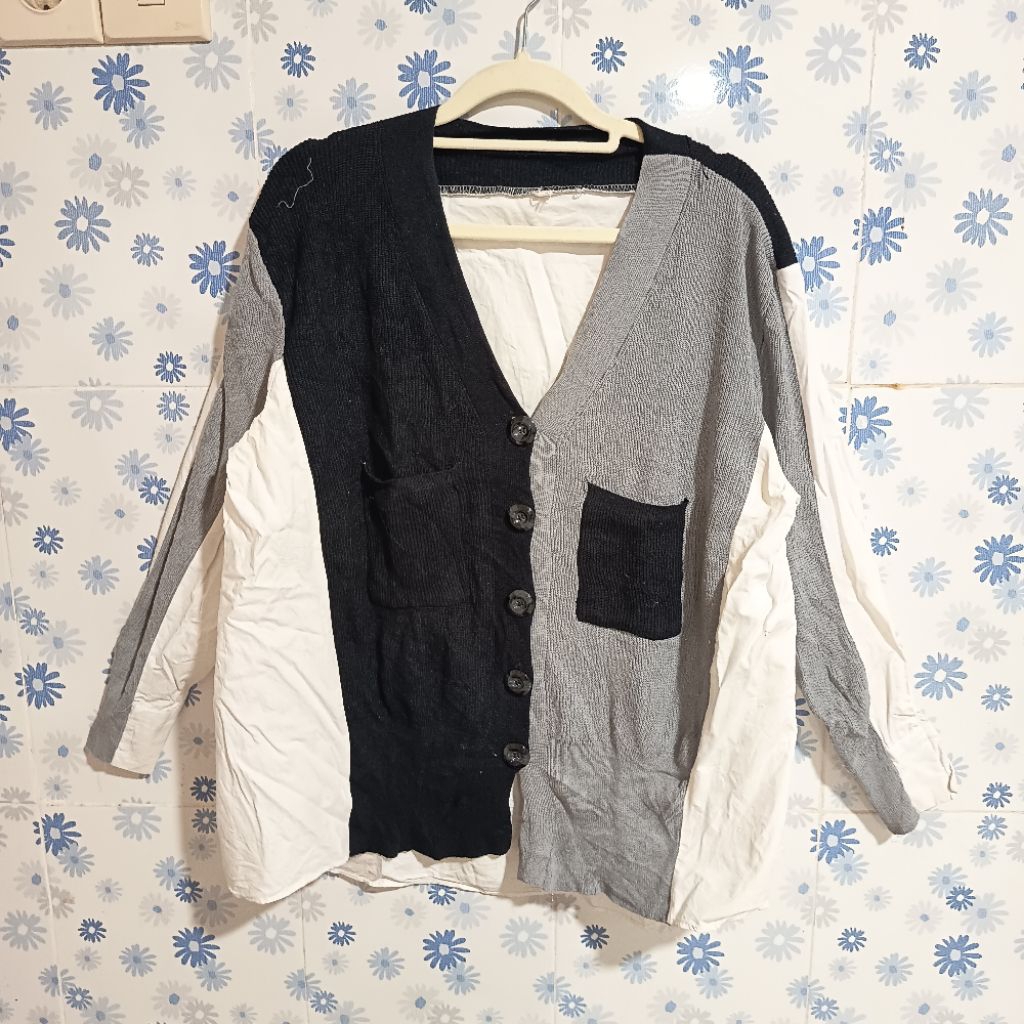 (Harga 69rb) Cardigan rajut mix katun 2 tone jumbo oversize uniqlo gu zr