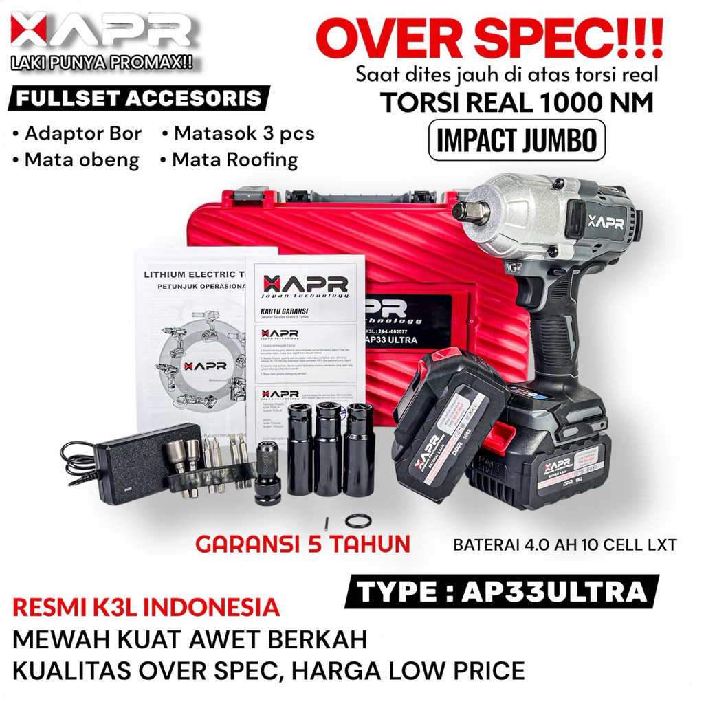 TERBARU Impact Wrench Apr Jumbo AP33ULTRA Impek Bor Pembuka Baut Roda Terlaris