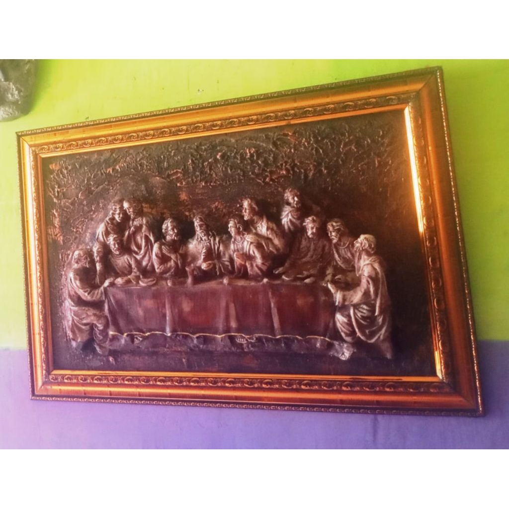 Hiasan Dinding Relief 3D Fiber Perjamuan Kudus Ukuran 75 x 50cm