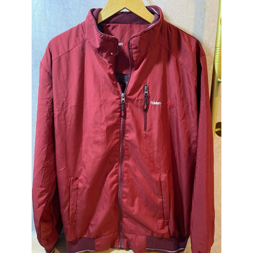 Jaket Bomber Pria Tommy Hilfiger Red Bomber Jacket Bagus Baru Murah