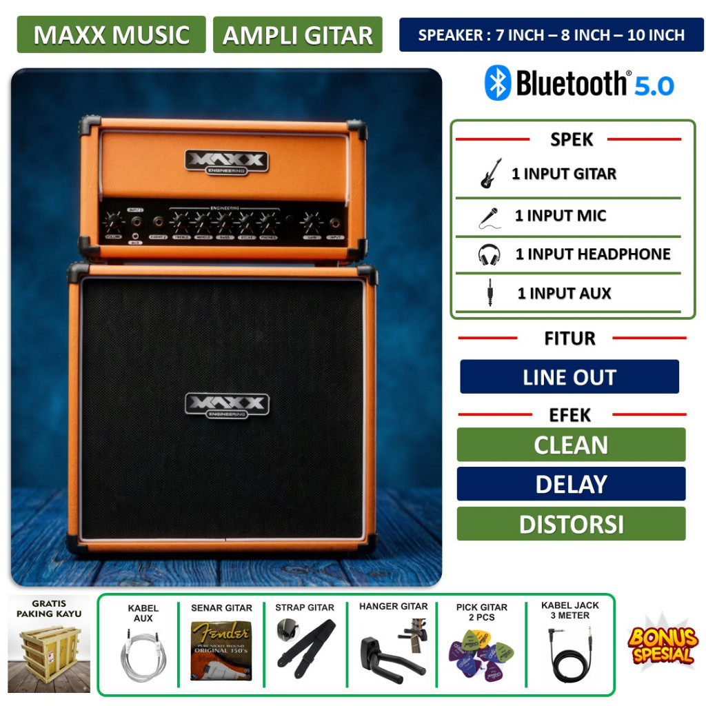Ampli gitar & bass Original bass 7 inch 8 inch 10 Inch bluetooth 3 input head cabinet bisa untuk kar