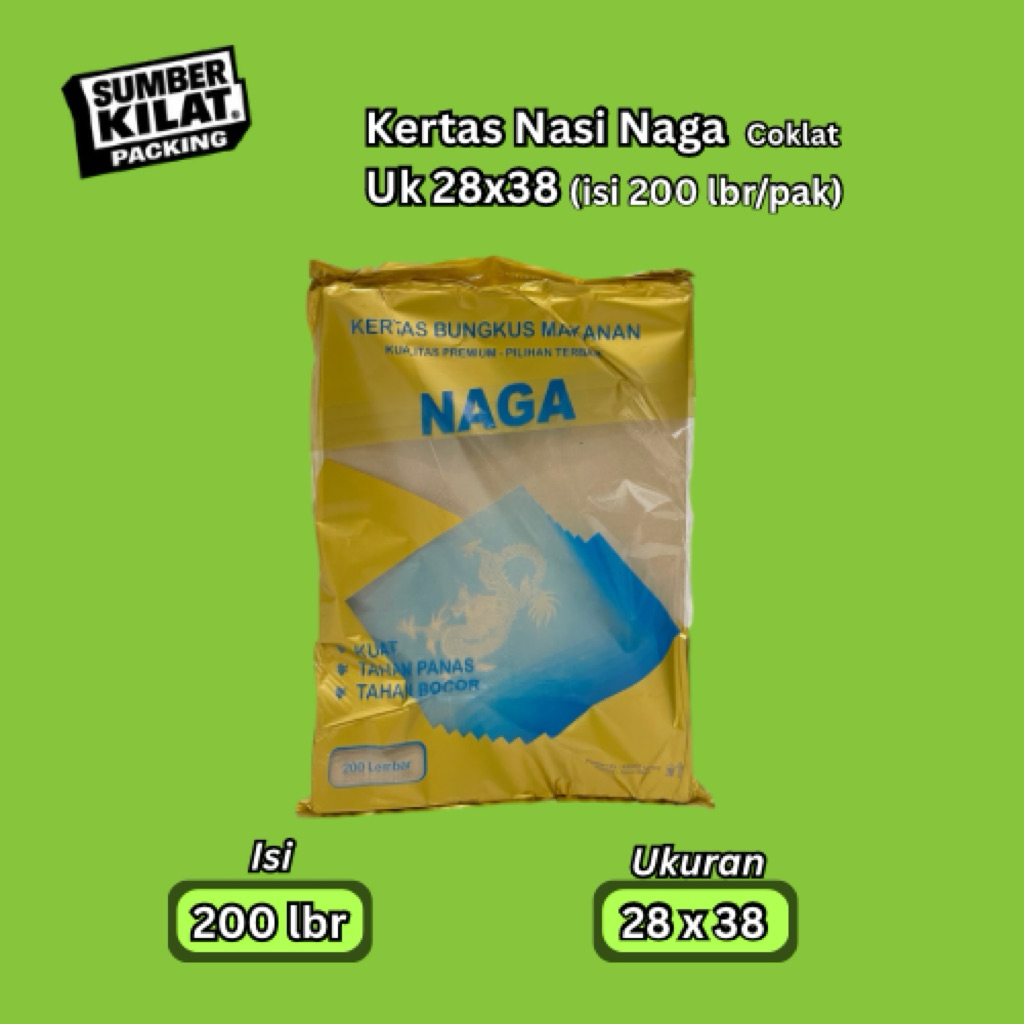 KERTAS NASI 28x38 MEREK NAGA ISI 200 LEMBAR | KERTAS NASI BUNGKUS | KERTAS NASI COKLAT UK 28x38 | KE